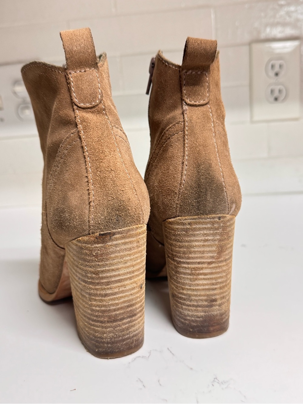 Pure Navy Taupe Suede and Leather Heel Cowboy Booties Size 8.5 - Picture 4 of 8